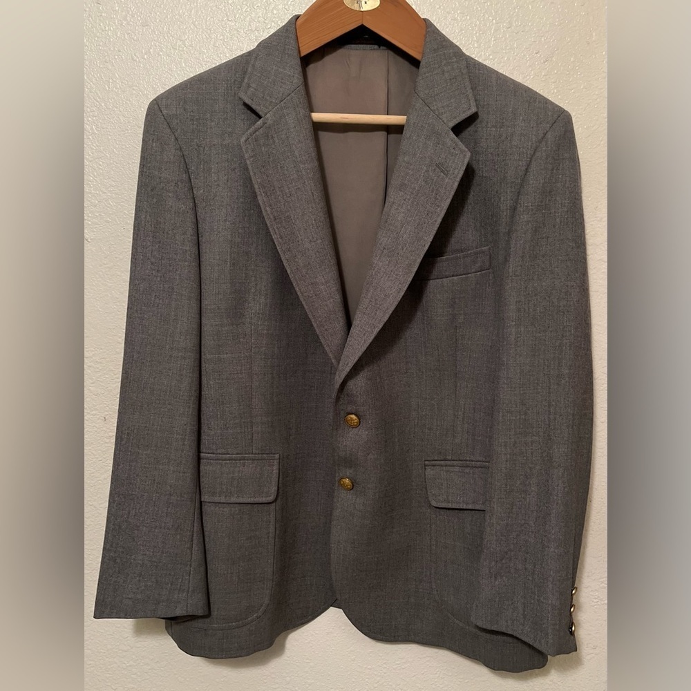 Vintage Alexander Shields Gray Two Button 100% Wool Blazer Coat 44S